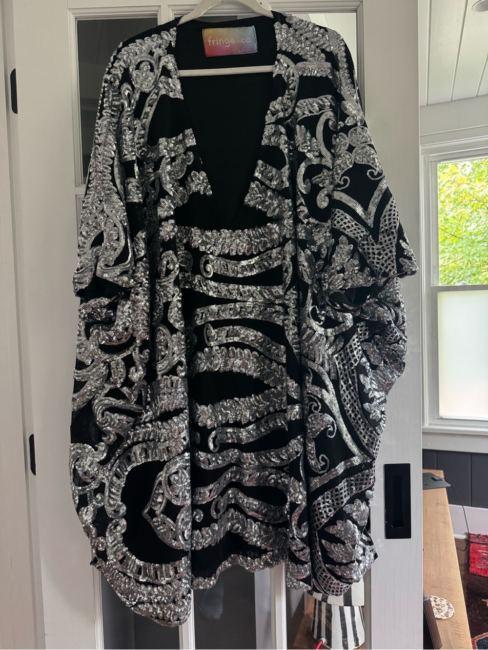 Fringe + Co Short Caftan with Silver Sequin Embroidery
